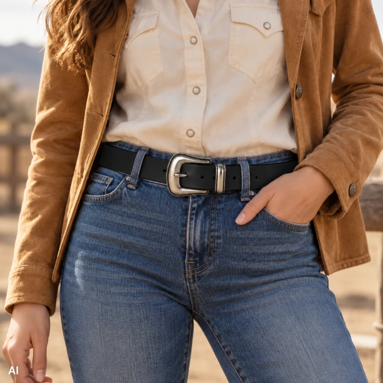 czarny-pasek-skorzany-damski-rodeo-stylizacja-western-jeansy-gracio